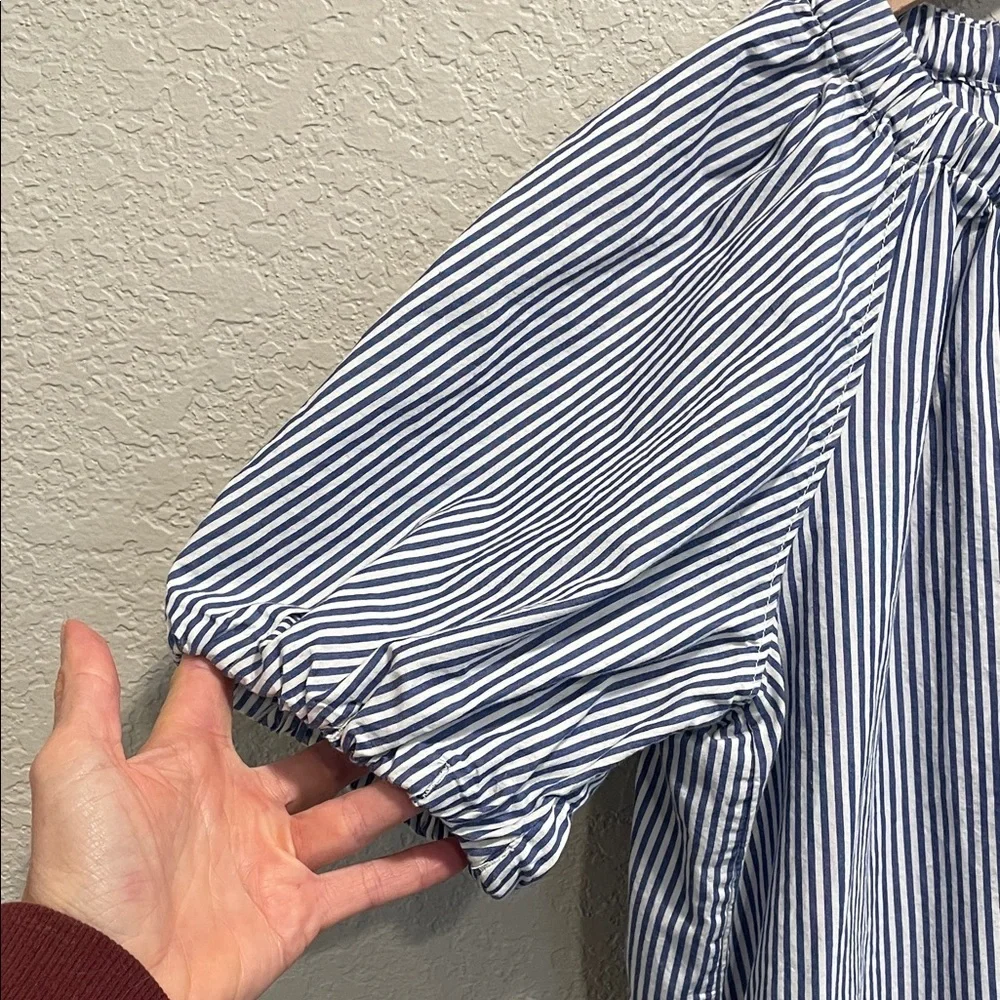 Free Assembly Blue White Stripe Puff Sleeve Mini Dress Size M